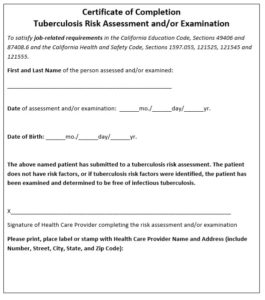 tuberculosis screening certificate of completion 