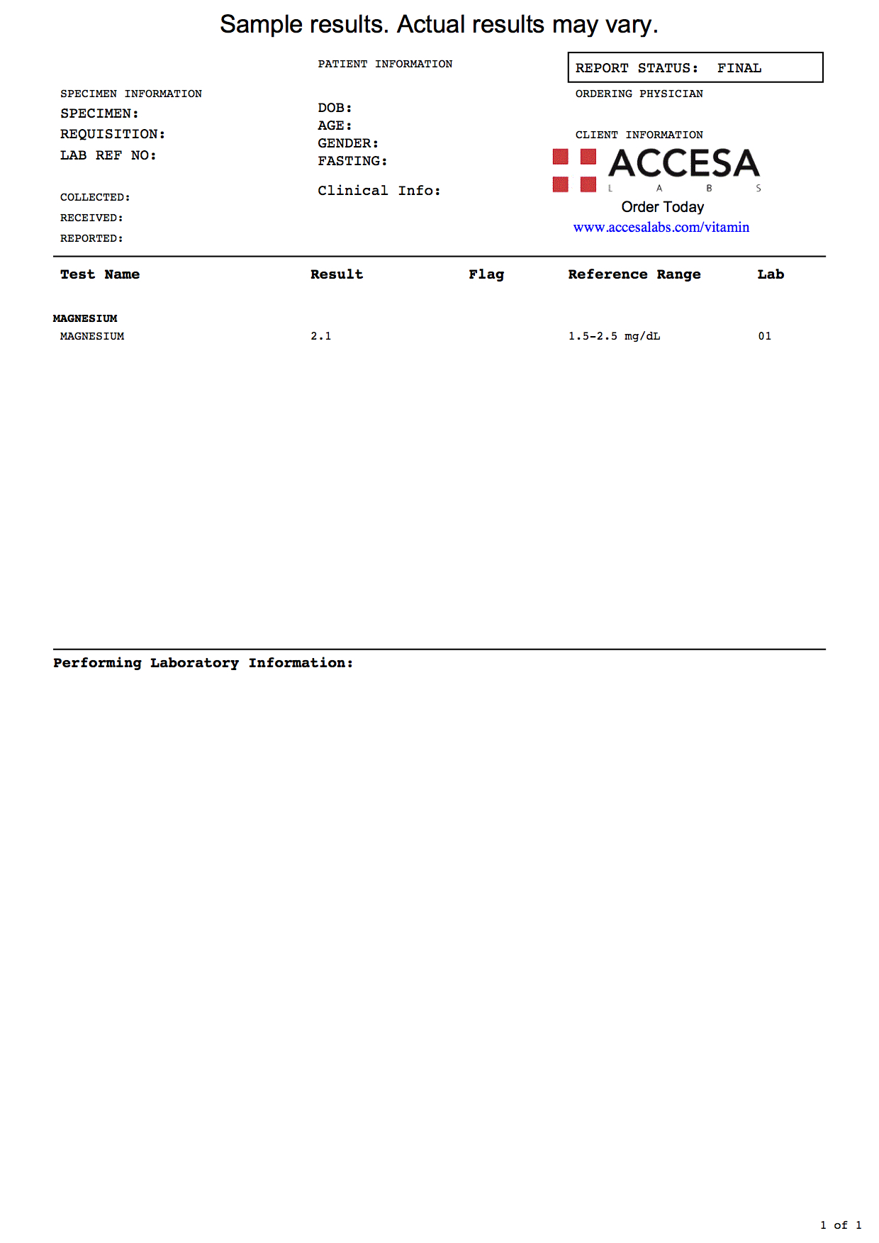 Magnesium Test Blood Test For Magnesium Mg Deficiency Accesa Labs